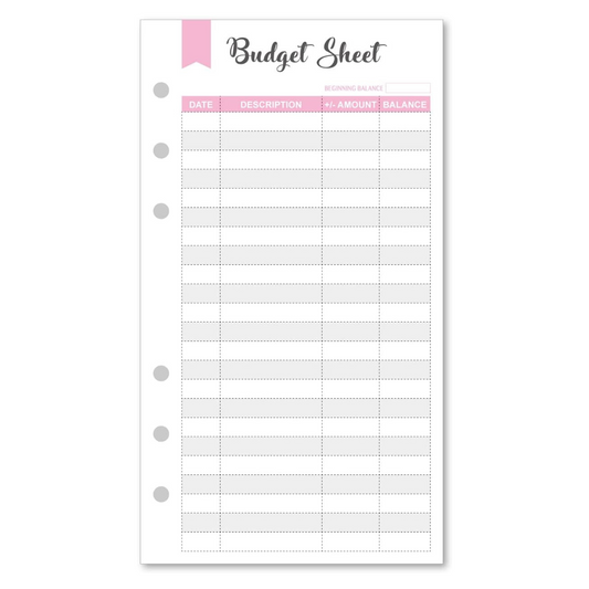 Expense Tracker, 6-Hole Punched Budget Sheets for A6 Planner Binder